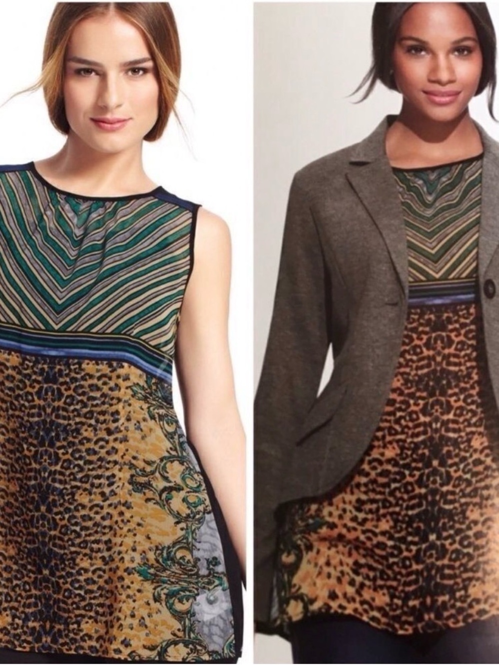 CAbi 565 Buchanan Striped Leopard Print Sheer Tank (Sz Med)
